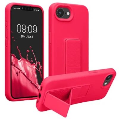 Immagine di kwmobile 1x Custodia Compatibile con Apple iPhone 16e Cover Supporto Dita Back Case per Smartphone Protezione Gommata rosa shocking