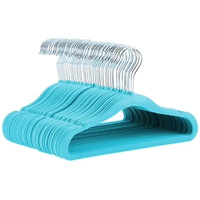 Immagine di Amazon Basics Grucce in velluto per vestiti di neonati e bambini, antiscivolo, 29,5 cm, confezione da 50, Blu