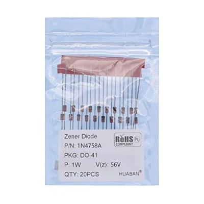Immagine di HUABAN 20PCS 1N4758A 1N4758 Diodo Zener di potenza planare al silicio 1W 56V DO 41 (DO 204AL) Axial Diodes 1 Watt 56 Volt