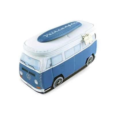 Immagine di BRISA VW Collection Volkswagen beauty case da viaggio in Neoprene trousse trucchi, porta oggetti con manico, Camper T2 Bus design (Blu/Piccolo)