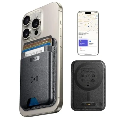 Immagine di ESR Portafoglio MagSafe con funzionalità Find My, Supporto per 5 carte, Magnetico e resistente, Abilitato all&#039;uso dell&#039;app Dov&#039;è, iPhone serie 16/15/14/13/12, Non 13/12 mini, Nero