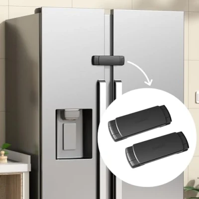 Immagine di EUDEMON 2 Pezzi serratura del frigorifero francese per bambini, congelatore Si applica a una distanza massima di 3,54 &quot;(90 mm) due porte (Nero)