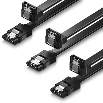 Immagine di deleyCON 3x 50cm Cavo SATA III S ATA 3 Dati 6 GBit/s di Collegamento per Unità Disco Rigido SSD Clip in Metallo 1x Dritto Spina 90 a L Nero