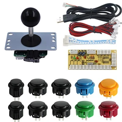 Immagine di SJJX Zero Delay Arcade DIY Kit Parts USB Encoder To PC Joystick 5Pin Rocker + 10pcs Black Push Buttons 822a blac