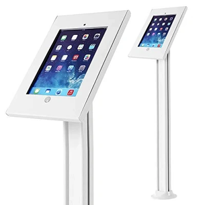Immagine di Maclean MC 678 Supporto da Terra Tablet Compatibile con iPad 2/3/4 / Air Air2 Serratura a Chiave Mascheratura Cavi Orizzontale Verticale (Bianco)