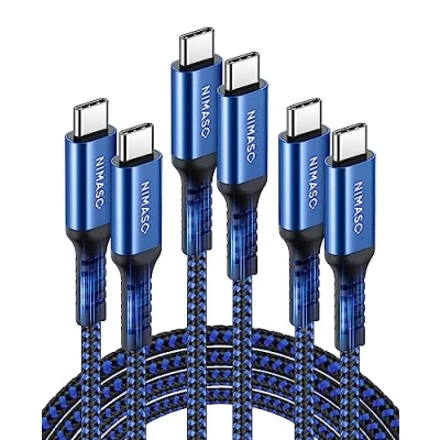 Immagine di NIMASO Cavo USB C a (3 Pezzi ：0.3M+1M+2M), Type Ricarica Rapida per MacBook,MacBook Air M2,iPad Pro 2022/2021/2018,iPad 4,Dell XPS,Galaxy S21/S21 Ultra/S20/S10/S9,Huawei P30 Mate 20