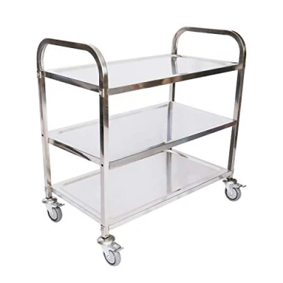 Immagine di Wiltec Carrello portavivande in acciaio inox 3 ripiani freni max 150kg da cucina