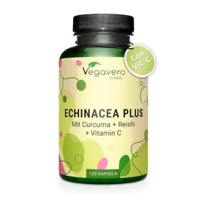 Immagine di Echinacea Complex con Vitamina C, Zinco, Reishi e Curcuma per Sistema Immunitario Senza Additivi Certificato in Laboratorio 120 capsule Vegan Vegavero®