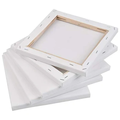 Immagine di TIMESETL Set di 5 tele da dipingere/Tele con cornice/Cotone, 20x20 cm,Bianco per colori acrilici, olio, tempera, tempera