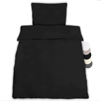 Immagine di Beautissu Set di 1 Completo Biancheria da Letto Cotone qualitá Superiore Julie: Sacco Copripiumino 155x220cm con Una Federa 80x80cm Nero