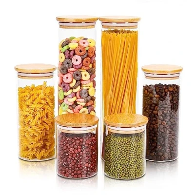 Immagine di Lannvan Barattoli di vetro con Coperchio Set 6 Contenitori Ermetico in Cucina per spaghetti, Farine(1300 ml x2, 800 400 x2)