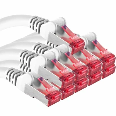 Immagine di cavo di rete CAT6, 10 x 1 m, schermatura CAT.6, RJ45, patch Ethernet, DSL, LAN, router switch modem feld, bianco, pezzi