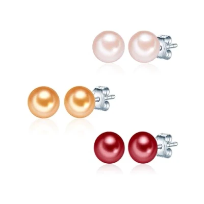 Immagine di Valero Pearls Set di 3 Orechinni pendenti da Donna in Argento Sterling 925 con rodio Perle coltivate d&#039;acqua dolce rosa salmone 60020077