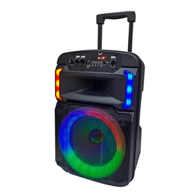 Immagine di Majestic FIRE T4 Trolley Bluetooth 5.0, Luci LED multicolore 5 effetti, ingressi USB/microSD/AUX IN/MIC, Microfono, Telecomando, Batteria, funzione TWS, Impugnatura e ruote per il trasporto