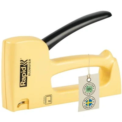 Immagine di Rapid R13 Graffatrice per Tessuti e Tappezzerie. Realizzata con Plastica Riciclata al 90% Acciaio, Prodotta in Svezia, Compatibile graffette n. 13 da 4 10 mm, Giallo Blomster
