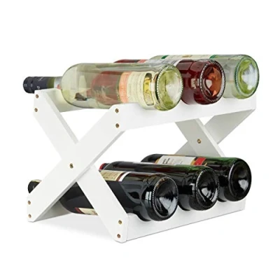 Immagine di Relaxdays Porta bottiglie vino bambù a forma di X 6 cantinetta piccola pieghevole HLP 22x36x20 cm bianco
