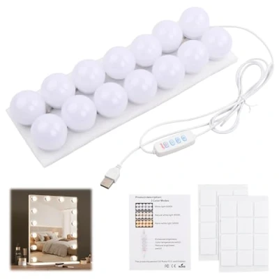 Immagine di Jinlaili 14 Lampadine Dimmerabili, Luci da Specchio, Specchio a LED in Stile Hollywoodiano, Lampada Trucco con 3 Colore, Lampade Toeletta, per Cosmetico