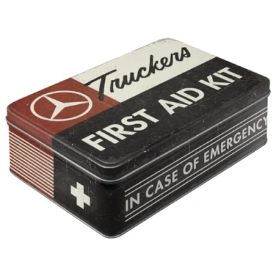 Immagine di Nostalgic Art Contenitori in latta retrò piatti, 2,5 l, Daimler Truck First Aid Kit Idee regalo per amanti degli accessori auto, scatola con coperchio, design vintage