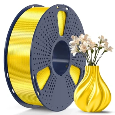 Immagine di SUNLU Filamento PLA Plus Seta Lucida 1.75mm per Stampante 3D, Silk PLA+ con Finitura Liscia e Setosa, Buona Resa Colore, Precisione Dimensionale +/ 0,02 mm, 1kg (2,2lb) Bobina, Giallo