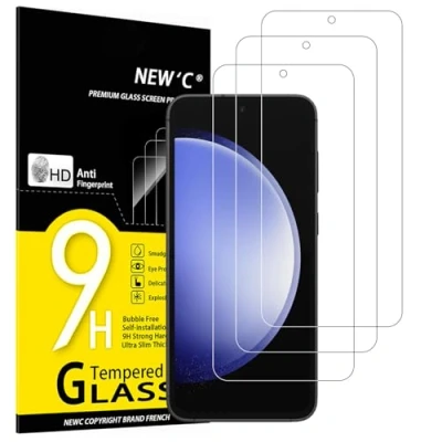 Immagine di NEW&#039;C 3 Pezzi, Vetro Temperato per Samsung Galaxy S23 FE 5G, Pellicola Prottetiva, Senza Bolle, Durezza 9H, 0,33mm Ultra Trasparente, Resistente