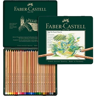 Immagine di Faber Castell 112124 matite colorate Pitt pastel, 24 per artisti in astuccio di metallo, colori a prova sbavature