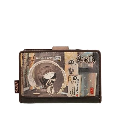 Immagine di Anekke Portafoglio medio da Donna Protezione RFID in ecopelle con chiusura a cerniera e linguetta Shōen Accessori Misure 14x10x2 cm, multicolore