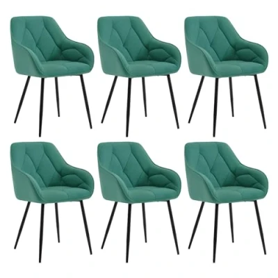 Immagine di WOLTU Set di 6 Sedie da Pranzo con Braccioli e Schienale, Cucina Moderna in Velluto, Poltrone Salotto Gambe Metallo, ergonomiche per Ufficio, Bar, Azzurro, EZS02ts