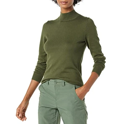 Immagine di Amazon Essentials Maglione Leggero con Collo a Lupetto (Disponibile in Taglie Forti) Donna, Verde Oliva, XS