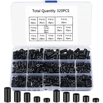 Immagine di 320 Pezzi M3/M4 Distanziali Rotondi in Nylon, Distanziatori Isolanti, Rondelle Plastica, Guarnizione Piatta Distanziatrice Assortimento Kit Nero per Viti Motori Macchinari Automobili