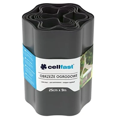 Immagine di Cellfast bordo da giardino, nastro per prato, flessibile, resistente ai raggi UV, impermeabile, di facile installazione, alta qualità, grafite, 25 x 9 m