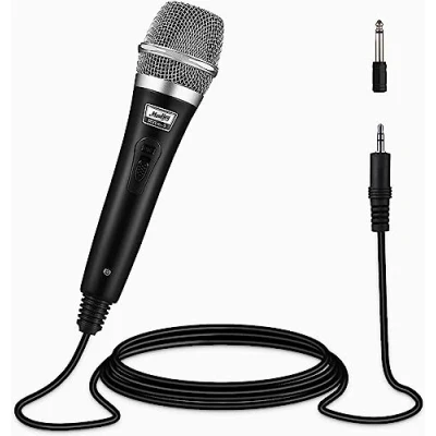 Immagine di Moukey microfono dinamico per karaoke canto con cavo XLR da 13 ft, portatile in metallo compatibile macchina/altoparlante/amplificatore/mixer