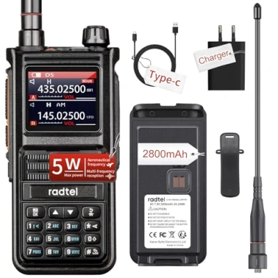 Immagine di Radtel RT 470X 5W Dual Band Ham radio 144 146Mhz/430 440MHz Walkie Talkie con banda di aviazione e scanner FM LCD a colori