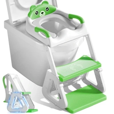 Immagine di ZQEJEFD Riduttore WC per Bambini, Water Bambini con Scaletta PU Morbida Seduta Imbottita, Pieghevole, Antiscivolo,Regolabile,Adatto Tazze a V, U Oppure O