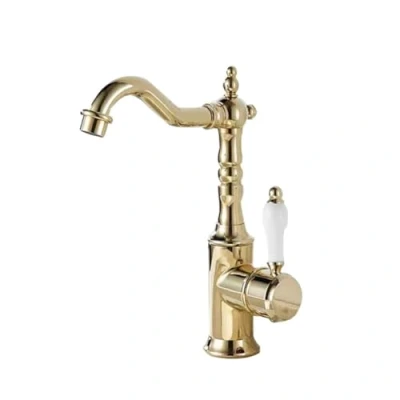 Immagine di Rubinetto Cucina Lavello, Anticato Vintage Stile Girevole A 360 Monocomando Ottone Miscelatore Con Regolazione Caldo E Freddo, Lavello Cucina, Oro