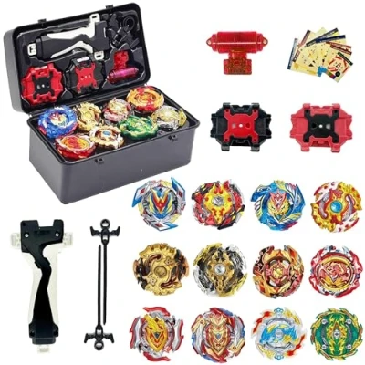 Immagine di Gytobytle 12in1 Bey Trottole da Combattimento con 2 Burst Turbo Launcher, Metallo Fusione Scoppio Battaglia Gyro Bambini, Scatola Portatile