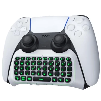 Immagine di TiMOVO Tastiera Wireless per PS5 Controller Bluetooth Senza Fili con Retroilluminazione Verde e Altoparlante Porta di Audio Mini Batteria Ricaricabile Accessori PS5, Bianco