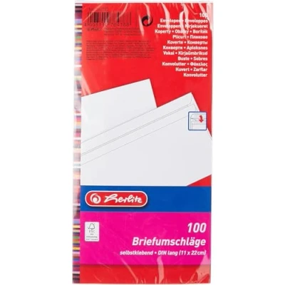 Immagine di Herlitz buste per lettere lunghezza DIN autoadesive stampa interna termosigillate incellofanate 100 pzz in bianco senza finestra DL