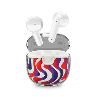 Immagine di Music Sound DRIP Auricolare Bluetooth a capsula Custodia Trasparente con Design Fantasie alla Moda Playtime 19H Comandi posti sugli auricolari Fantasia Onde