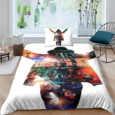 Immagine di LENTLY Michael Jackson Set Di Biancheria Da Letto 3D, Copripiumino in Microfibre Ipoallergenico 2 Pezzi Copripiumini Per Coppia Con Chiusura A Cerniera Adulti Single（135x200cm）