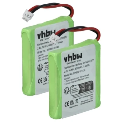 Immagine di Set risparmio 2 batterie NI MH compatibile con Audioline SLIM DECT 500 etc. sostituiscono 5M702BMX / GP0827 GP0845 600mAh 2.4V