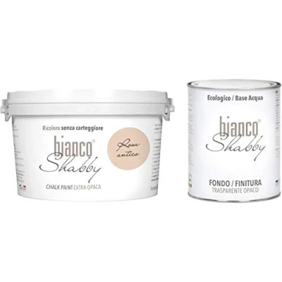 Immagine di CHALK PAINT Rosa Antico &amp; Finitura Pittura Shabby Chic EXTRA OPACA (2,5 Litri) + Trasparente Opaco (1 Litro)