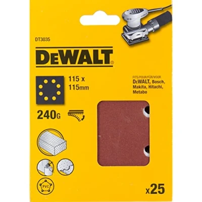 Immagine di DEWALT carta abrasiva grana 240 1/4 foglio velc confezine da 25 fogli 8 fori paralleli, DT3035 QZ