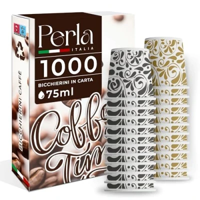 Immagine di Perla, 1000 Bicchierini Caffe Carta 75ml, Bicchieri Caffè Monouso Biodegradabili Bianchi, da Usa e Getta Ecosostenibili per Bevande Calde