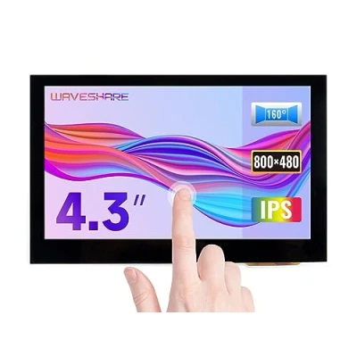 Immagine di Waveshare 4.3 inch Display for Raspberry Pi 4 Capacitive Touchscreen HDMI LCD (B) 800x480 Hardware Resolution IPS Monitor Support All Pi/Jetson Nano/Windows 10/8.1/8/7 PC/BB Black