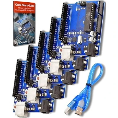 Immagine di AZDelivery 5 x Scheda Microcontrollore AZ ATmega328DIP Board typ2 ATmega328P 16U2 con Cavo USB, E Book incluso!