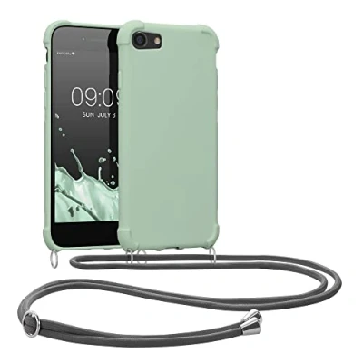 Immagine di kwmobile Custodia Compatibile con Apple iPhone SE (2022) / (2020) 8 7 Cover Back Case in Silicone TPU Protezione Smartphone Cordino verde grigio