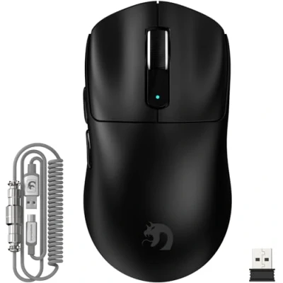 Immagine di MAMBASNAKE M3 39g SUPERLEGGERO Mouse da Gioco Wireless con Cavo a Spirale, Sensore PixArt PAW3395PRO, Fino 40000DPI, Wireless/Cablato BT/2.4G, Batteria 200 Ore, per PC/Xbox/PS/Mac (Nero)