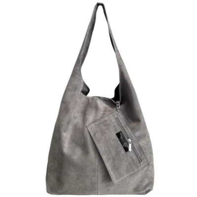 Immagine di Modarno borsa a tracolla da donna in pelle scamosciata pochette, tracolla, shopper, donna, vera (Grigio)