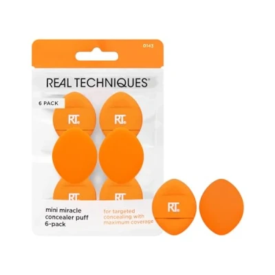 Immagine di Real Techniques Mini Miracle Concealer Puff, piccolo soffio da trucco per fondotinta liquido e in crema correttore,confezione 6