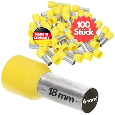 Immagine di Kalitec AE618GR 100 terminali isolati, 6,0 mm², lunghezza 18 mm, giallo, Made in Germany, qualità industriale
